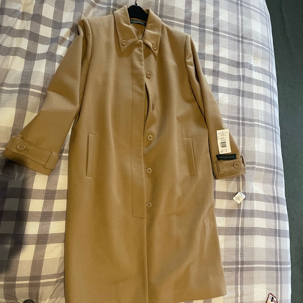 Harve Benard Vintage Winter Womens Tan Camel Alpaca Wool Long Trench Coat Sz 16